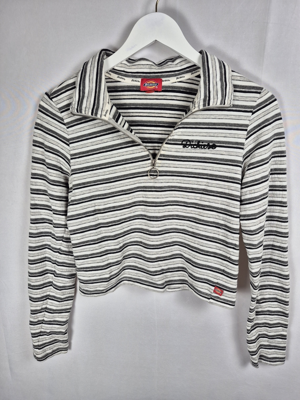 Dickies Juniors Black & White Striped Half-Zip Pullover Top Size L